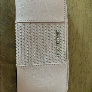 Michael Kors Blush Pink Studded Zip Wallet